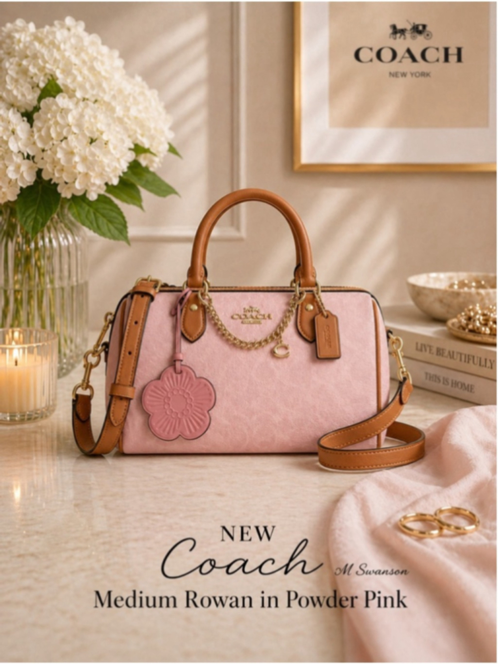 NEW Authentic Coach Medium Powder Pink Signature Rowan Satchel CEA18 NWT
